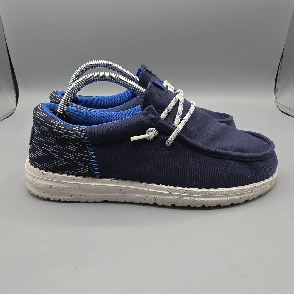 Hey Dude Wally Shoes Boys 3 Navy Blue Funky Jersey‎ Jacquard Slip On Lightweight